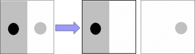 A gray scale image and its two objects represented as gray scale images.